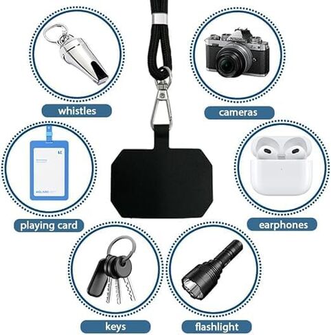 Black Crossbody Phone Lanyard with Patch Anti-lost Adjustable Mobile Phone Necklace Strap Detachable Tether Tabs Neck Band in Saudi Arabia