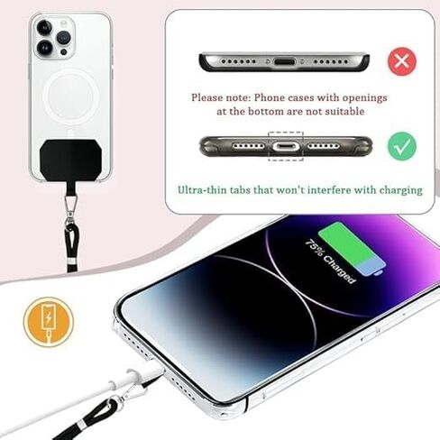 Black Crossbody Phone Lanyard with Patch Anti-lost Adjustable Mobile Phone Necklace Strap Detachable Tether Tabs Neck Band in Saudi Arabia