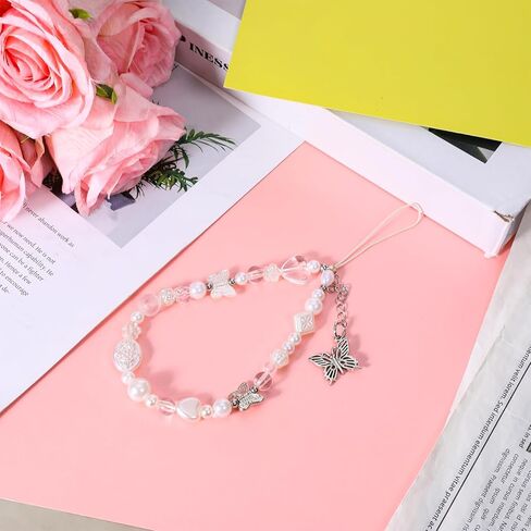 1 Pcs Beaded Camera Wrist Strap, Phone Charm Strap, Cute Digital Camera Charm Lanyard, Butterfly Cellphone Lanyard Straps Universal Hand Phones Wrist Straps Bag Keychain for Women Girls in Saudi Arabia
