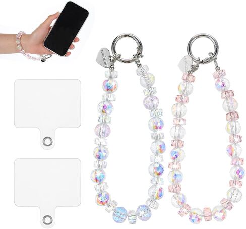 2Pcs Beaded Phone Wrist Strap Sparkling Crystal Cell Phone Wrist Strap Teardrop Crystal Phone Charms with Tether Tab in Saudi Arabia