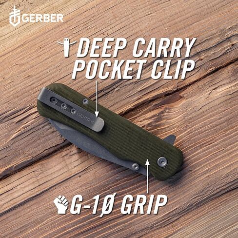 سكين جيب Gerber Confidant EDC، سكين قابل للطي بحافة عادية بنقطة قطرة 3.2 بوصة، اليشم والخيزران الأسود in Kuwait
