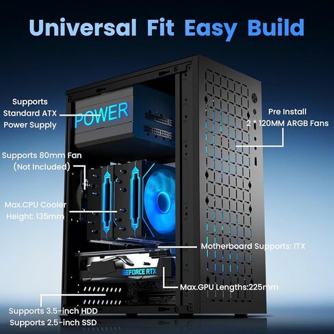 حقيبة كمبيوتر Mini-ITX مع مراوح ARGB مقاس 2 × 120 مم، حافظة ITX عالية تدفق الهواء، دعم ATX PSU، منفذ USB 3.0، حقيبة كمبيوتر ITX صغيرة الحجم in Kuwait