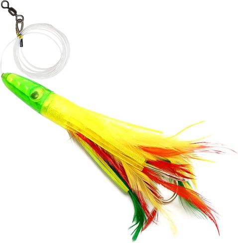 6" Fishing Tuna Feather Rig Trolling Bullet Jet Head Lure - Mexican Flag Green Yellow Red in Saudi Arabia