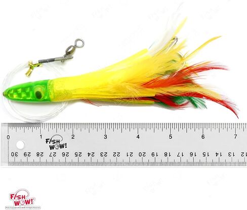 6" Fishing Tuna Feather Rig Trolling Bullet Jet Head Lure - Mexican Flag Green Yellow Red in Saudi Arabia