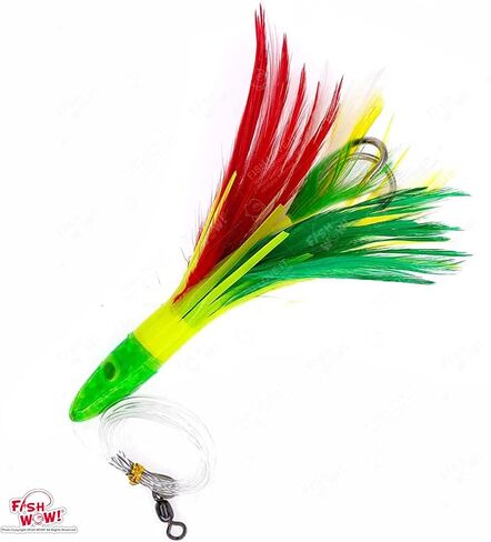 6" Fishing Tuna Feather Rig Trolling Bullet Jet Head Lure - Mexican Flag Green Yellow Red in Saudi Arabia