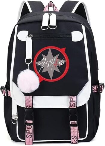 حقيبة ظهر Stray SKZ للأطفال من Merch، حقيبة كتب SKZ حقيبة ظهر كاجوال (أسود 4) in Saudi Arabia