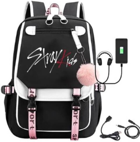 حقيبة ظهر Stray SKZ للأطفال من Merch، حقيبة كتب SKZ حقيبة ظهر كاجوال (أسود 4) in Kuwait