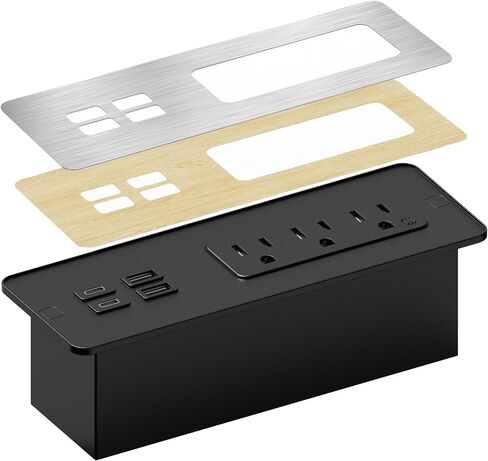 Electriduct Pack of 2 Flush Mount Power Strip Surge Protector 65W Fast Charge 2X USB-C + 2X USB-A, 3X AC Outlet Recessed Desk Power Center Laptop Charger - Black/Silver/Wood Finish in Saudi Arabia