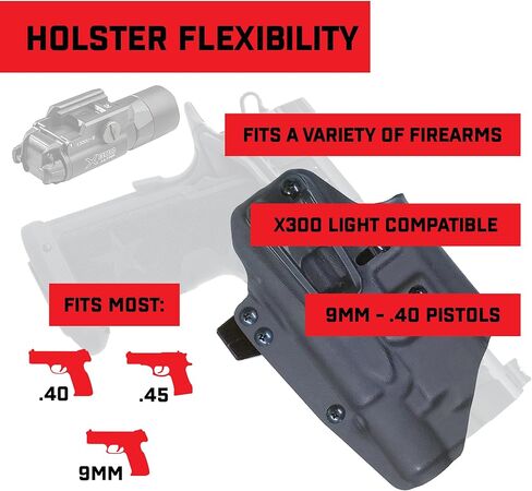 Crucial Concealment® - Universal Ambidextrous Light Holster for x300U/T (A and B) | Concealment Holster with Light | Adjustable Retention | IWB Holster Clip in Saudi Arabia