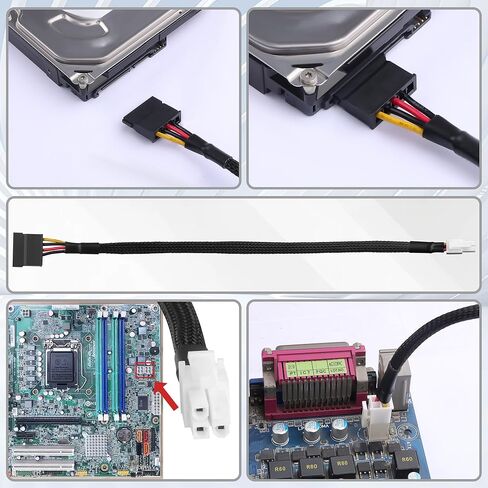 ATX 4 Pin to SATA Power Adapter Cable for Q77 Q75 E450 E350 D510 Motherboard, 18AWG Braided Sleeves, Compatible with HDD SSD Liquid CPU Cooler 33cm/12-in in Saudi Arabia