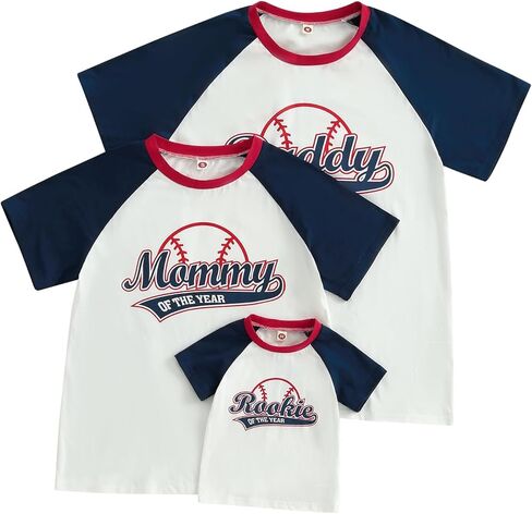 Family Matching Daddy Mommy and Me of The Year T-Shirts Letter Baseball Tops Baby Boy First Birthday Outfit (Baby, 12-18 Months, Blue) in Saudi Arabia