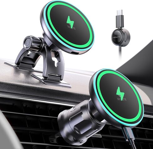 MOKPR for iPhone Magsafe Car Mount Charger, Wireless Car Charger Magnetic Car Phone Holder for Dash Air Vent-LED RGB HandsFree Car Mount Fast Car Charger for iPhone 17/16/15/14/13/12 Series in Saudi Arabia