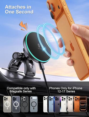 MOKPR for iPhone Magsafe Car Mount Charger, Wireless Car Charger Magnetic Car Phone Holder for Dash Air Vent-LED RGB HandsFree Car Mount Fast Car Charger for iPhone 17/16/15/14/13/12 Series in Saudi Arabia