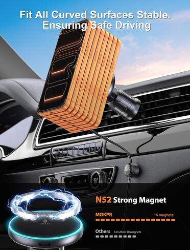 MOKPR for iPhone Magsafe Car Mount Charger, Wireless Car Charger Magnetic Car Phone Holder for Dash Air Vent-LED RGB HandsFree Car Mount Fast Car Charger for iPhone 17/16/15/14/13/12 Series in Saudi Arabia