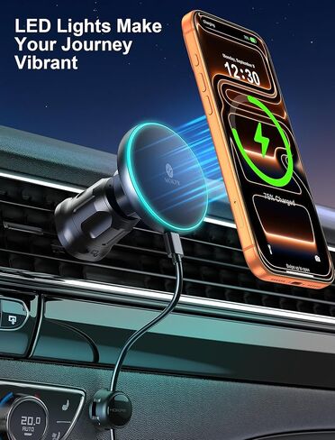 MOKPR for iPhone Magsafe Car Mount Charger, Wireless Car Charger Magnetic Car Phone Holder for Dash Air Vent-LED RGB HandsFree Car Mount Fast Car Charger for iPhone 17/16/15/14/13/12 Series in Saudi Arabia