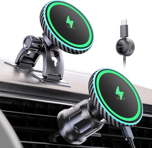 MOKPR for iPhone Magsafe Car Mount Charger, Wireless Car Charger Magnetic Car Phone Holder for Dash Air Vent-LED RGB HandsFree Car Mount Fast Car Charger for iPhone 17/16/15/14/13/12 Series in Saudi Arabia