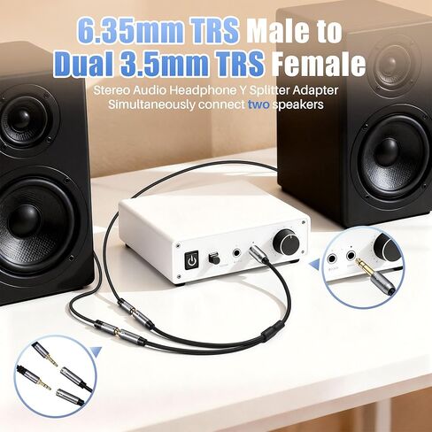 6.35mm to Double 3.5mm Headphone Y Adapter,6.35mm 1/4 Inch TRS Male to Dual 3.5mm 1/8 Inch TRS Female Stereo Audio Y Splitter Cable for Headphones, Guitar, Speakers, Amplifiers, Mixers-1Feet/12 Inch in Saudi Arabia