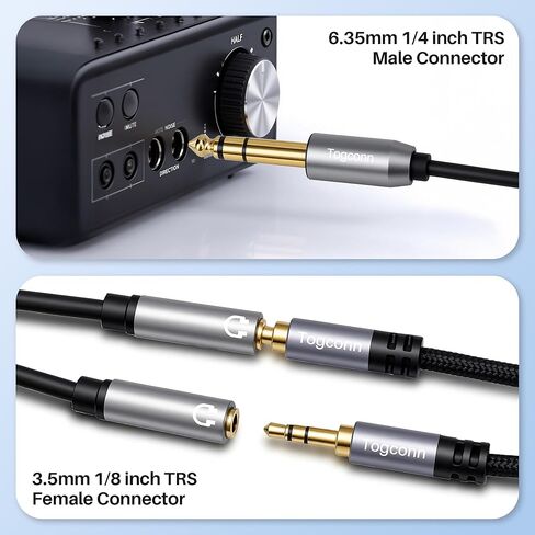 6.35mm to Double 3.5mm Headphone Y Adapter,6.35mm 1/4 Inch TRS Male to Dual 3.5mm 1/8 Inch TRS Female Stereo Audio Y Splitter Cable for Headphones, Guitar, Speakers, Amplifiers, Mixers-1Feet/12 Inch in Saudi Arabia