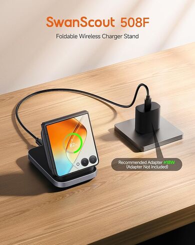 SwanScout Wireless Charger for Samsung Galaxy Z Flip 7 FE/7/6/5/4/3, for Motorola Razr 60 Ultra/50, Foldable Fast Wireless Charging Stand for Z Flip Series, SwanScout 508F (No Adapter) in Saudi Arabia