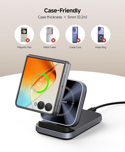 SwanScout Wireless Charger for Samsung Galaxy Z Flip 7 FE/7/6/5/4/3, for Motorola Razr 60 Ultra/50, Foldable Fast Wireless Charging Stand for Z Flip Series, SwanScout 508F (No Adapter) in Saudi Arabia