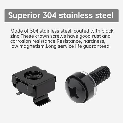 50 Sets M6 x 20mm Rack Mount Screws Kit with Cage Nuts, Washers & 100 Self-Locking Cable Ties for Server Cabinets, Shelves, Routers | Galvanized Carbon Steel in Kuwait