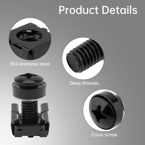 50 Sets M6 x 20mm Rack Mount Screws Kit with Cage Nuts, Washers & 100 Self-Locking Cable Ties for Server Cabinets, Shelves, Routers | Galvanized Carbon Steel in Kuwait