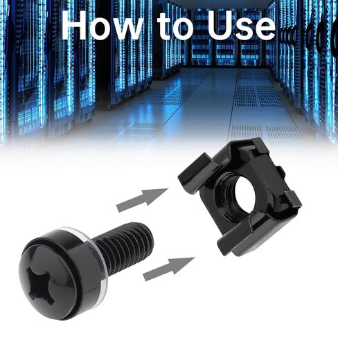 50 Sets M6 x 20mm Rack Mount Screws Kit with Cage Nuts, Washers & 100 Self-Locking Cable Ties for Server Cabinets, Shelves, Routers | Galvanized Carbon Steel in Kuwait