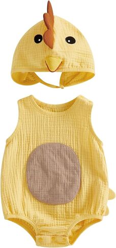 Baby Boy Linen Cotton Bodysuit Sleeveless Button Down Basic Romper Shirt with Dinosaur Hat 2Pcs Newborn Layette Set in Saudi Arabia