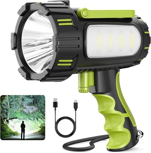 AlpsWolf Rechargeable Flashlights High Lumens, Super Bright 10000mAh Spotlight Flashlight with Built-in Stand & 3 Color Lenses, Water-Resistant LED Handheld Flashlight for Camping, Search, Emergencies in Saudi Arabia
