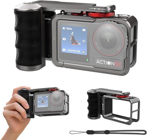 مجموعة مقبض المقبض لكاميرا DJI DJI Osmo Action 5 Pro/4/3 مع قفص، مجموعة مقبض تصوير معدني للشارع لكاميرا DJI Osmo Action 5 Pro/4/3، مع حامل محول مغناطيسي، حذاء بارد، زر الغالق in Saudi Arabia