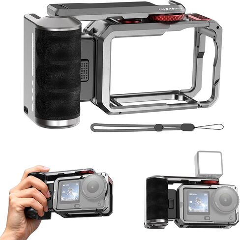 Metal Handle Grip Kit for DJI OSMO Action 6 with Cage, Camera Street Photography Grip Set for DJI Action 6, Quick Release Handle with Shutter Button,Cold Shoe,1/4'' Screw Hole,Wrist Strap in Saudi Arabia