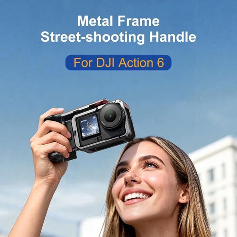 Metal Handle Grip Kit for DJI OSMO Action 6 with Cage, Camera Street Photography Grip Set for DJI Action 6, Quick Release Handle with Shutter Button,Cold Shoe,1/4'' Screw Hole,Wrist Strap in Saudi Arabia