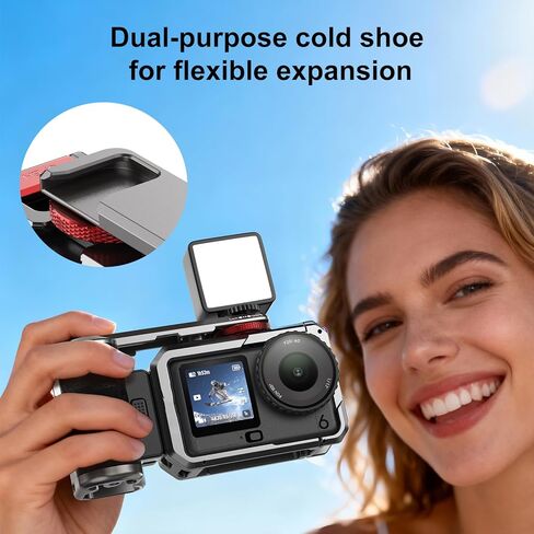 Metal Handle Grip Kit for DJI OSMO Action 6 with Cage, Camera Street Photography Grip Set for DJI Action 6, Quick Release Handle with Shutter Button,Cold Shoe,1/4'' Screw Hole,Wrist Strap in Saudi Arabia
