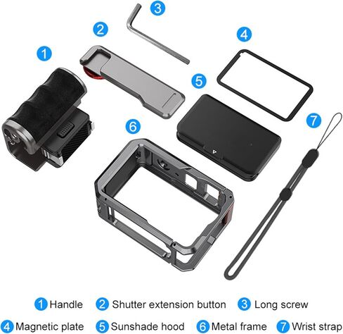 Metal Handle Grip Kit for DJI OSMO Action 6 with Cage, Camera Street Photography Grip Set for DJI Action 6, Quick Release Handle with Shutter Button,Cold Shoe,1/4'' Screw Hole,Wrist Strap in Saudi Arabia