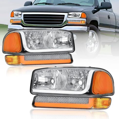 مجموعة مصابيح أمامية LED DRL لسيارة جي إم سي سييرا 99-07/يوكون XL 1500 2500 00-06 استبدال غطاء أسود عاكس واضح in Kuwait