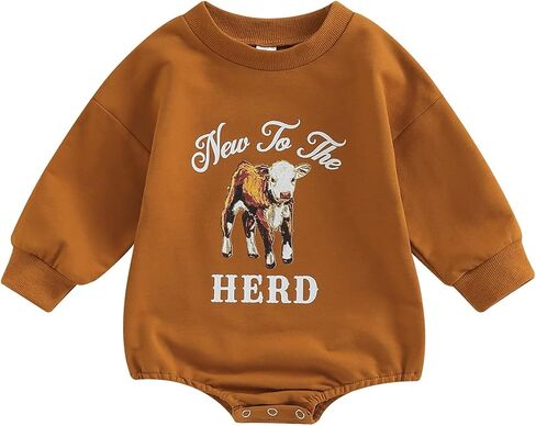 ZyHwShine Western Baby Outfit Newborn Boy Girl Cow Print Sweatshirt Romper Bodysuit Sweater Onesie Fall Winter Clothes in Saudi Arabia