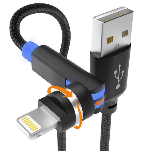90 Degree iPhone Charger Swivel Cable with 360° Rotating Head - 6.6FT Right Angle Lightning Cable 360° Swivel Charger with MFi, 2.4A Fast Charging, Data Sync, Apple Carplay for iPhone14 13 12 11 X 8 in Kuwait