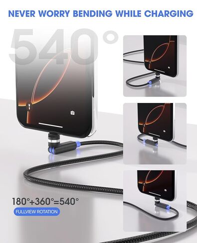 90 Degree iPhone Charger Swivel Cable with 360° Rotating Head - 6.6FT Right Angle Lightning Cable 360° Swivel Charger with MFi, 2.4A Fast Charging, Data Sync, Apple Carplay for iPhone14 13 12 11 X 8 in Kuwait