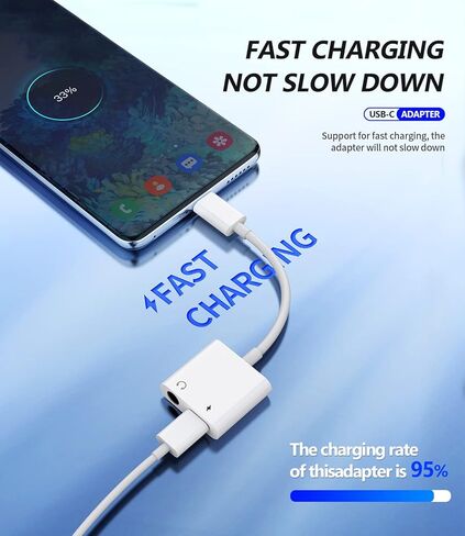محول مقبس USB-C إلى 3.5 ملم لهاتف iPhone 15 (2in1) Aux Dongle Type C موزع شاحن سماعة الرأس متوافق مع Samsung Galaxy لـ Apple 15 Pro Max Plus لجهاز iPad 10、Air4/5、Mini6、12.9 Audio in Saudi Arabia
