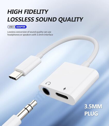 محول مقبس USB-C إلى 3.5 ملم لهاتف iPhone 15 (2in1) Aux Dongle Type C موزع شاحن سماعة الرأس متوافق مع Samsung Galaxy لـ Apple 15 Pro Max Plus لجهاز iPad 10、Air4/5、Mini6、12.9 Audio in Saudi Arabia