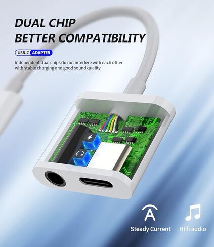 محول مقبس USB-C إلى 3.5 ملم لهاتف iPhone 15 (2in1) Aux Dongle Type C موزع شاحن سماعة الرأس متوافق مع Samsung Galaxy لـ Apple 15 Pro Max Plus لجهاز iPad 10、Air4/5、Mini6、12.9 Audio in Saudi Arabia