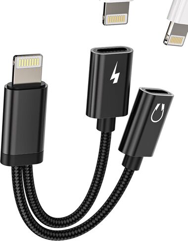for Iphone Headphone Adapter (2in1) Dual Lightning Jack Dongle Charging Audio Splitter Charger Aux Connector Power Port for Apple 14 13 Pro for Ipad Certified Mfi Cable Double Lighting to Music Charge in Saudi Arabia