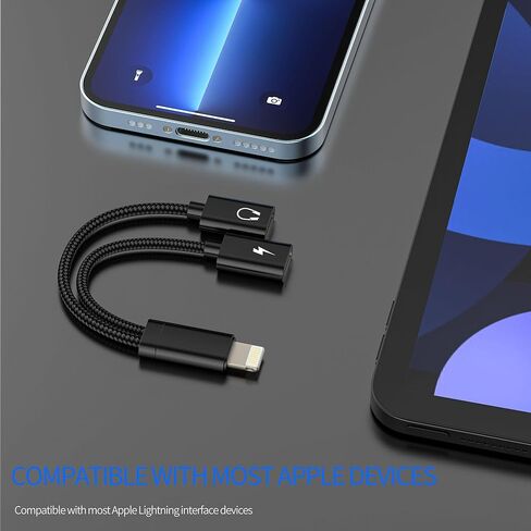 for Iphone Headphone Adapter (2in1) Dual Lightning Jack Dongle Charging Audio Splitter Charger Aux Connector Power Port for Apple 14 13 Pro for Ipad Certified Mfi Cable Double Lighting to Music Charge in Saudi Arabia