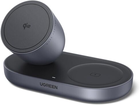 شاحن لاسلكي UGREEN Qi2 بقدرة 15 وات 2 في 1، حامل شحن سريع متوافق مع MagSafe لهواتف iPhone 17 16 15 14 13 12 وسلسلة AirPods، زاوية عرض ثابتة، محطة شحن سطح المكتب المدمجة in Kuwait