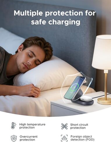 شاحن لاسلكي UGREEN Qi2 بقدرة 15 وات 2 في 1، حامل شحن سريع متوافق مع MagSafe لهواتف iPhone 17 16 15 14 13 12 وسلسلة AirPods، زاوية عرض ثابتة، محطة شحن سطح المكتب المدمجة in Kuwait