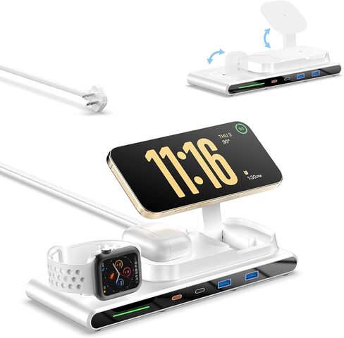 محطة شحن لاسلكية 7 في 1 لأجهزة Apple، شاحن لاسلكي مغناطيسي ACOZVIN و4 منافذ USB (PD65W USB-C)، قابس مسطح بسلك بطول 5 أقدام، حامل شاحن قابل للطي لأجهزة MacBook وiPhone 16/15/14 وiWatch وAirPods in Saudi Arabia