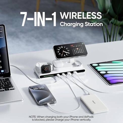 محطة شحن لاسلكية 7 في 1 لأجهزة Apple، شاحن لاسلكي مغناطيسي ACOZVIN و4 منافذ USB (PD65W USB-C)، قابس مسطح بسلك بطول 5 أقدام، حامل شاحن قابل للطي لأجهزة MacBook وiPhone 16/15/14 وiWatch وAirPods in Saudi Arabia