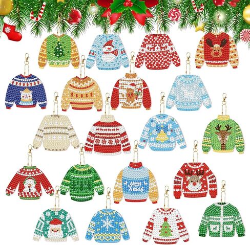 20 Pcs Christmas Diamond Painting Keychain 5D DIY Diamond Painting Kit Christmas Hanging Diamond Art Ornaments for Kids Family Party Crafts Decoration (Novelty) in Saudi Arabia