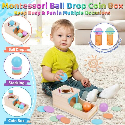 ألعاب صندوق العملات المعدنية للأطفال الصغار من FCSONU لعمر 1 2 3 سنوات من الأولاد والبنات، لعبة إسقاط الكرة في صندوق ثبات الكائن، تعلم فرز الألعاب الحسية للأعمار من 2 إلى 3 أطفال، هدايا عيد الميلاد الأول للطفل من سن 12 إلى 18 شهرًا in Kuwait