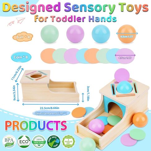 ألعاب صندوق العملات المعدنية للأطفال الصغار من FCSONU لعمر 1 2 3 سنوات من الأولاد والبنات، لعبة إسقاط الكرة في صندوق ثبات الكائن، تعلم فرز الألعاب الحسية للأعمار من 2 إلى 3 أطفال، هدايا عيد الميلاد الأول للطفل من سن 12 إلى 18 شهرًا in Kuwait
